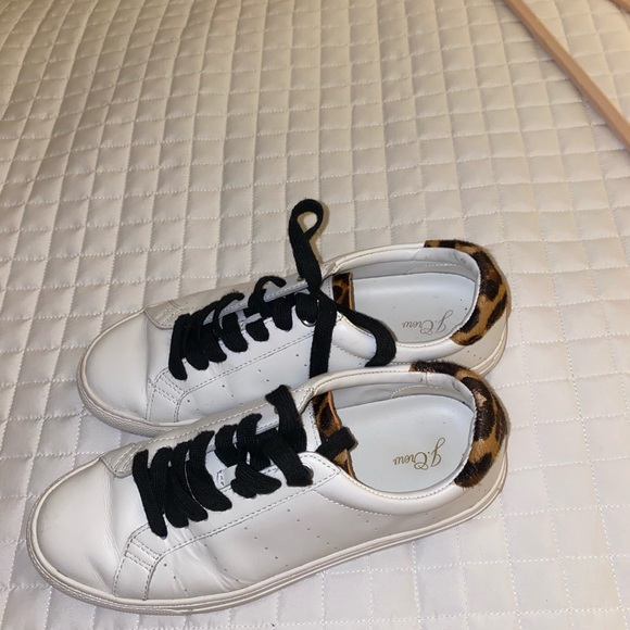 White leather j crew sneaker with leopard heel - Picture 2 of 3